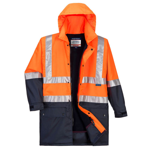 Portwest Hi-Vis Polar Fleece Lined Contrast Traffic Jacket in Orange/Navy