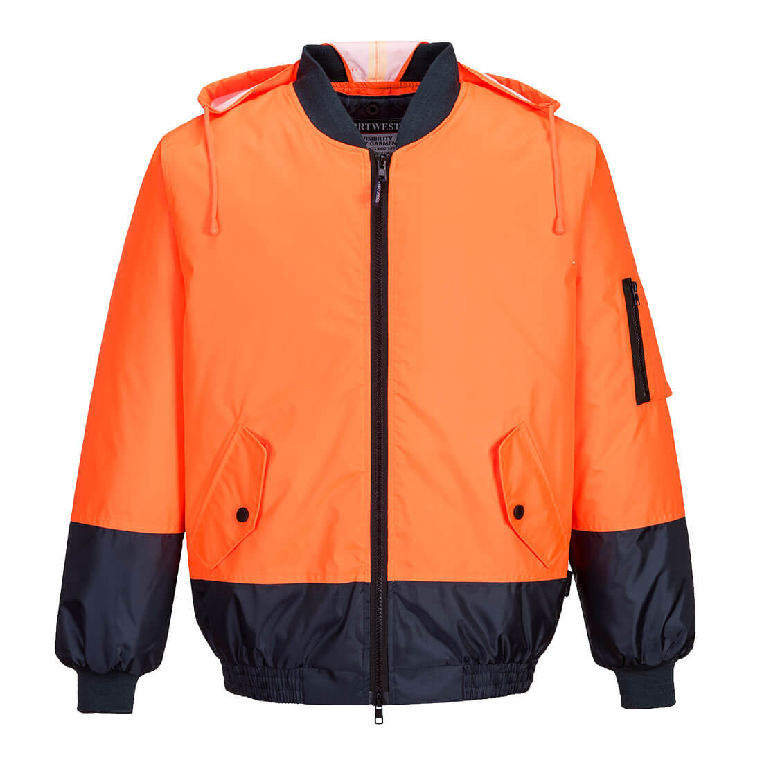 Portwest Hi-Vis Contrast Class D Bomber Jacket in Orange/Navy