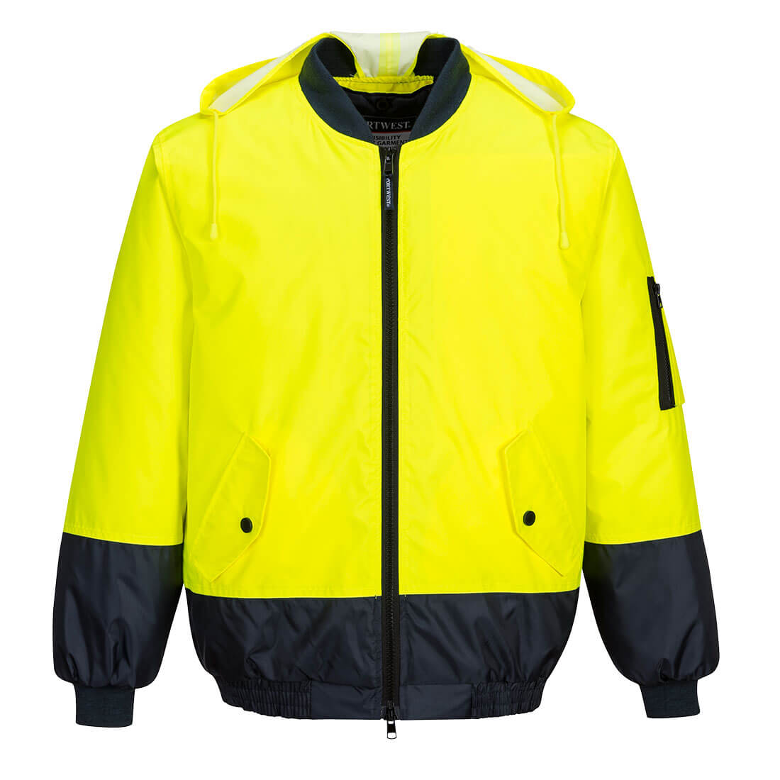 Portwest Hi-Vis Contrast Class D Bomber Jacket in Yellow/Navy