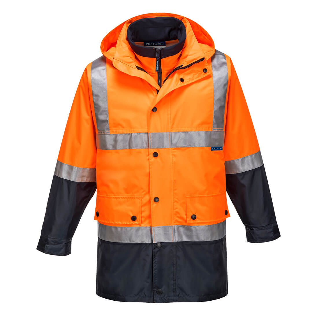 Portwest Eyre Hi-Vis 4-in-1 Contrast Jacket in Orange/Navy