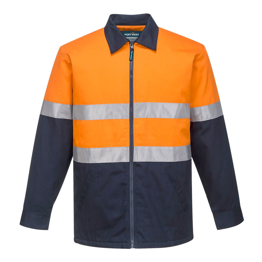 Portwest Hi-Vis Contrast Insulated Work Jacket in Orange/Navy