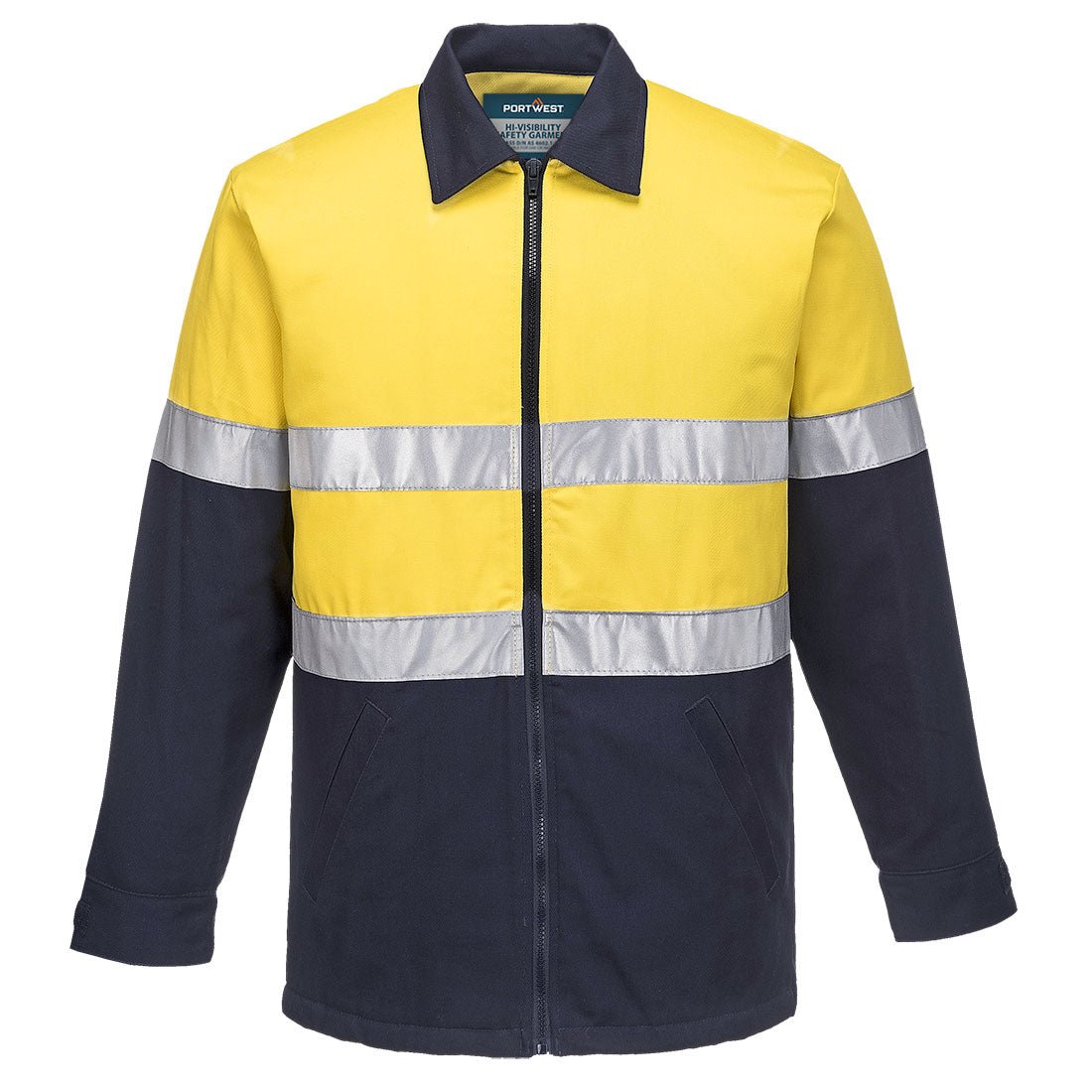 Portwest Hi-Vis Contrast Insulated Work Jacket in Yellow/Navy