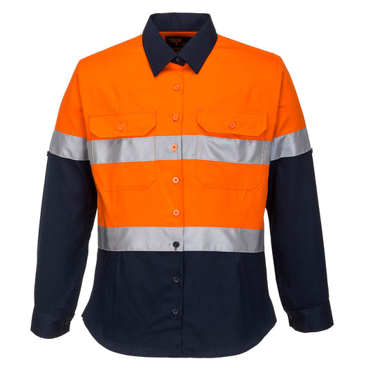 Portwest Hi-Vis Women's Contrast Shirt L/S in Orange/Navy