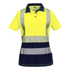 Portwest Hi-Vis Womens Cotton Comfort Contrast Polo Shirt S/S in Yellow/Navy
