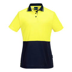 Portwest Hi-Vis Women's Cotton Comfort Contrast Class D Polo Shirt S/S in Yellow/Navy