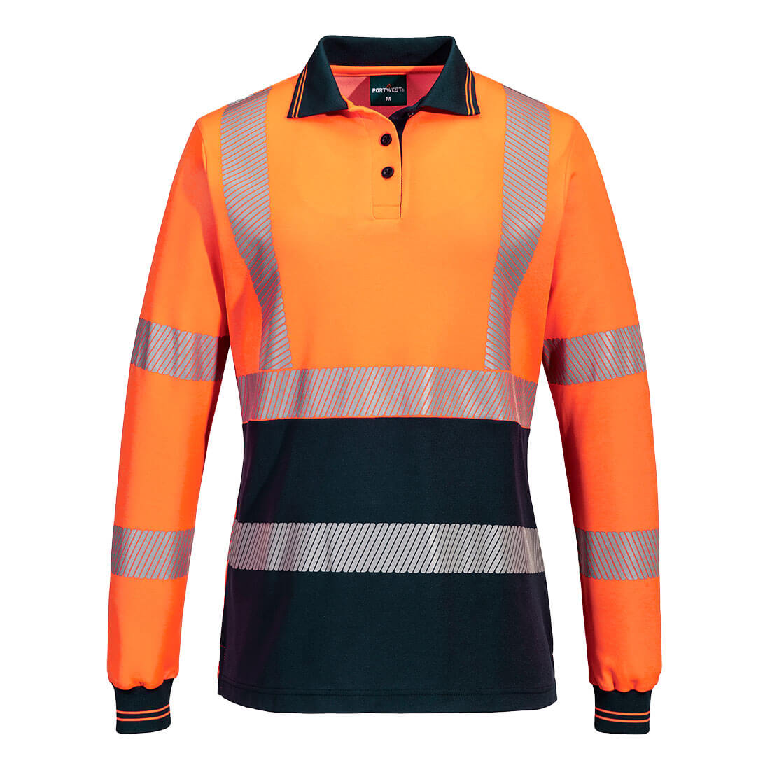 Portwest Hi-Vis Women's Cotton Comfort Polo Shirt L/S in Orange/Navy