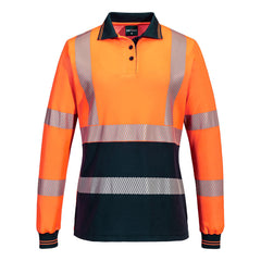 Portwest Hi-Vis Women's Cotton Comfort Polo Shirt L/S in Orange/Navy