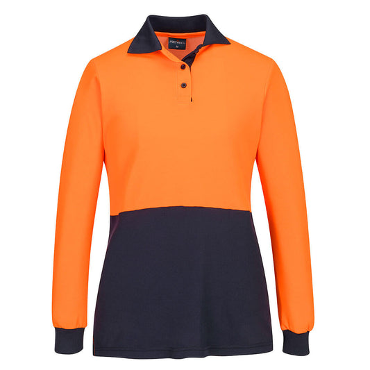 Portwest Hi-Vis Women's Cotton Comfort D Contrast Polo L/S in Orange/Navy