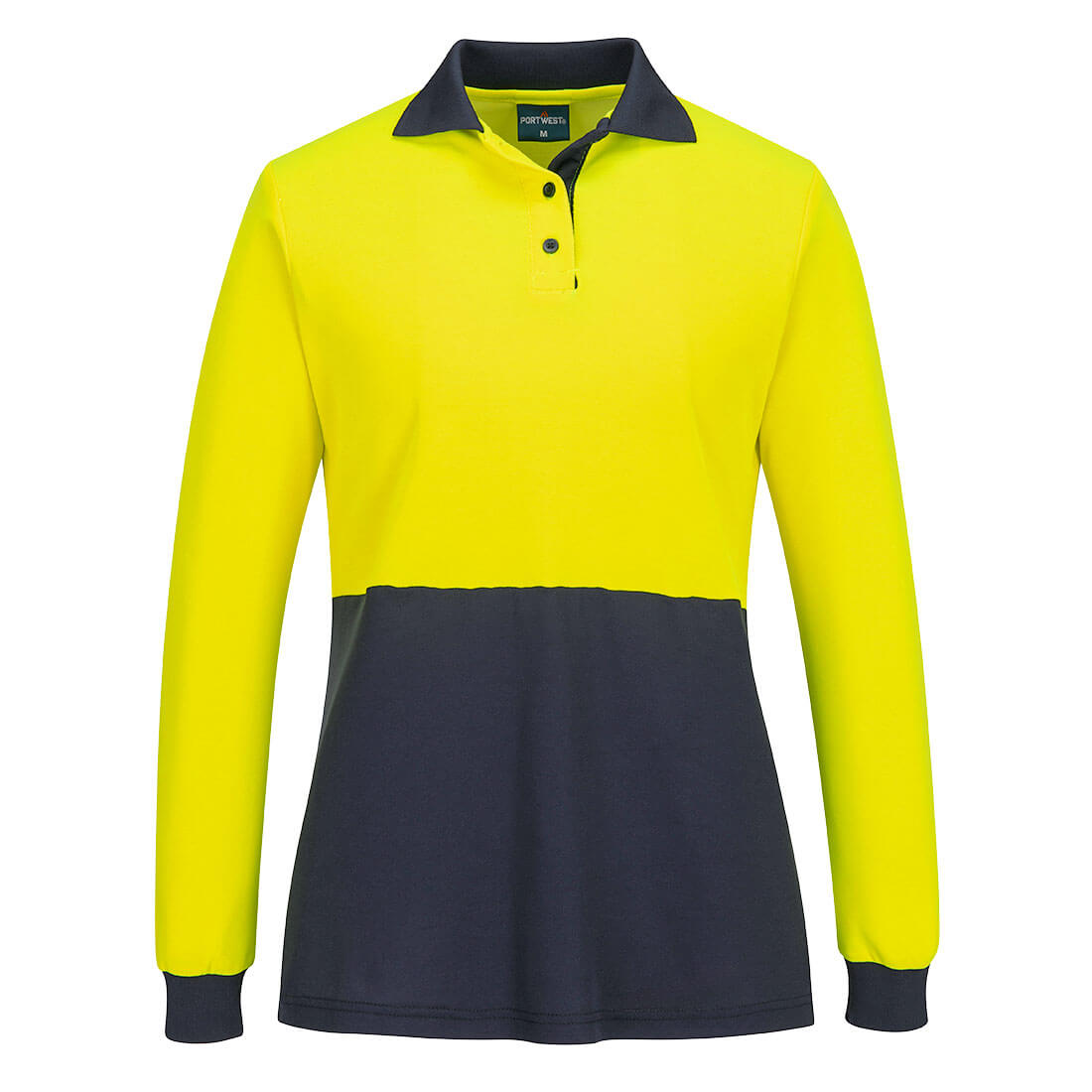 Portwest Hi-Vis Women's Cotton Comfort D Contrast Polo L/S in Yellow/Navy