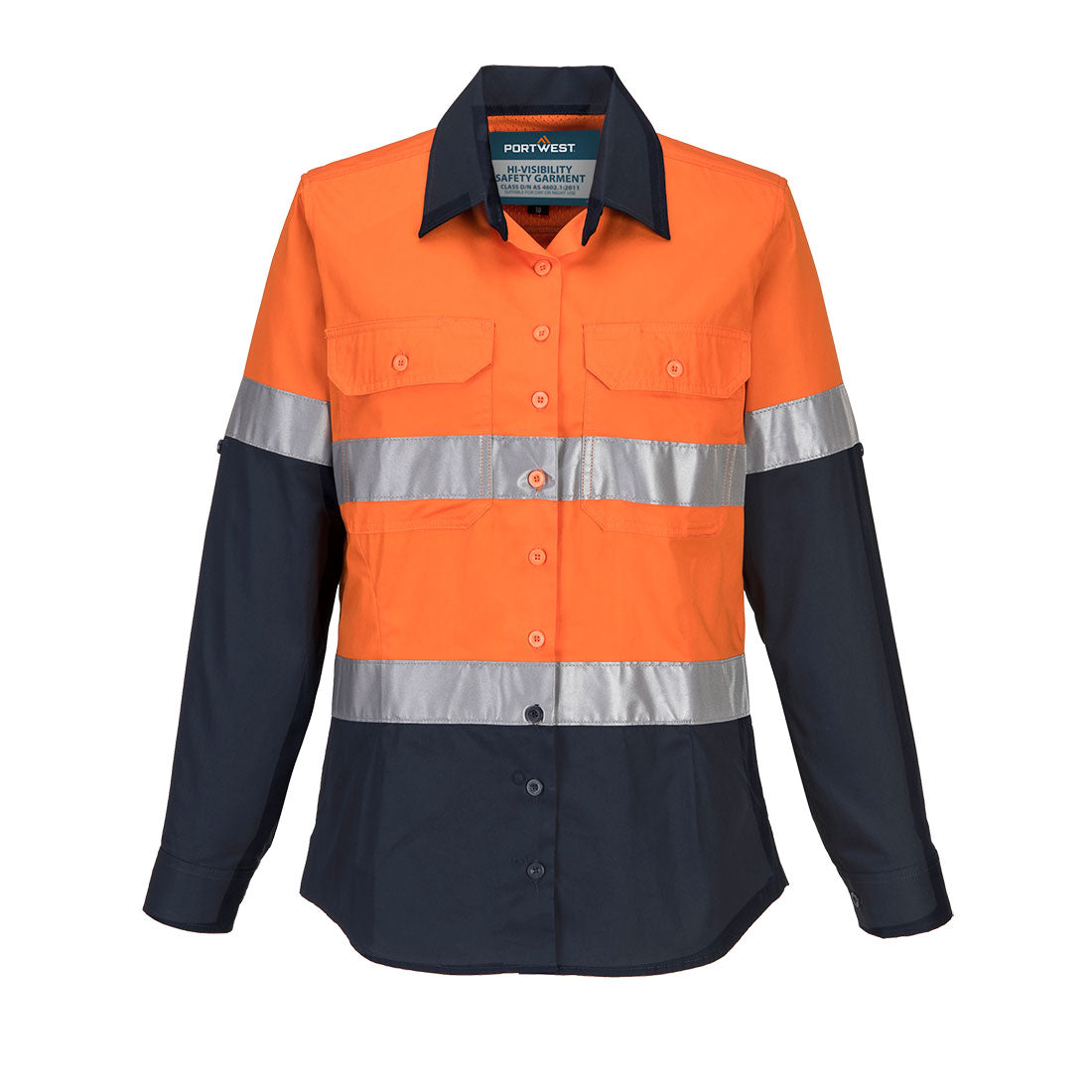 Portwest Hi-Vis Women's Lightweight Contrast Shirt L/S in Orange/Navy
