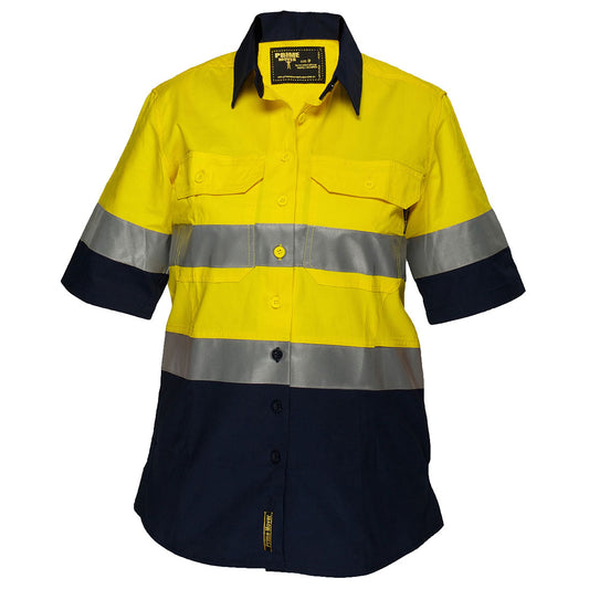 Portwest Ladies 2 Tone Lightweight Short Sleeve Shirt with Tape in Yellow/Navy