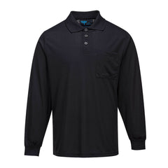 Portwest Long Sleeve Solid Colour Micro Mesh Polo in Black
