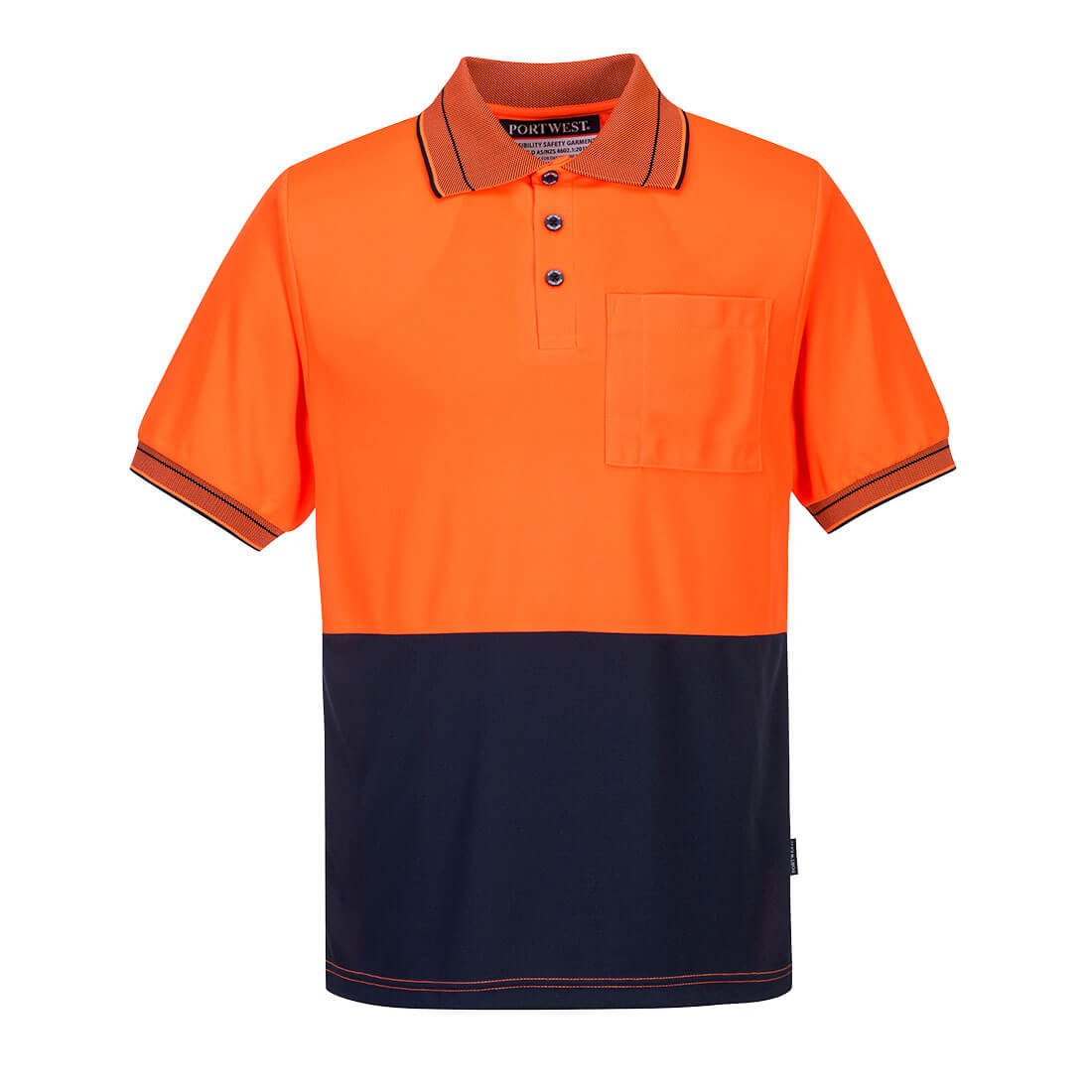 Portwest Hi-Vis Micro Mesh Polo Shirt S/S in Orange/Navy