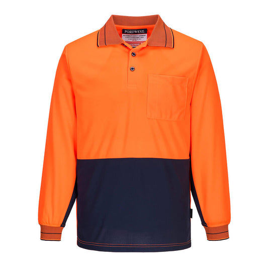 Portwest Hi-Vis Contrast Class D Polo Shirt L/S in Orange/Navy