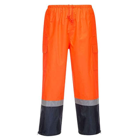 Portwest Hi-Vis Contrast Rain Pants in Orange/Navy