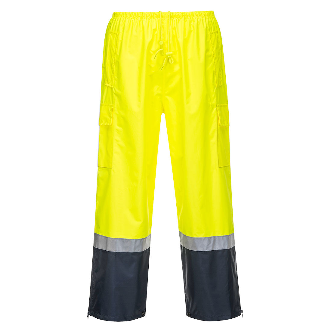 Portwest Hi-Vis Contrast Rain Pants in Yellow/Navy