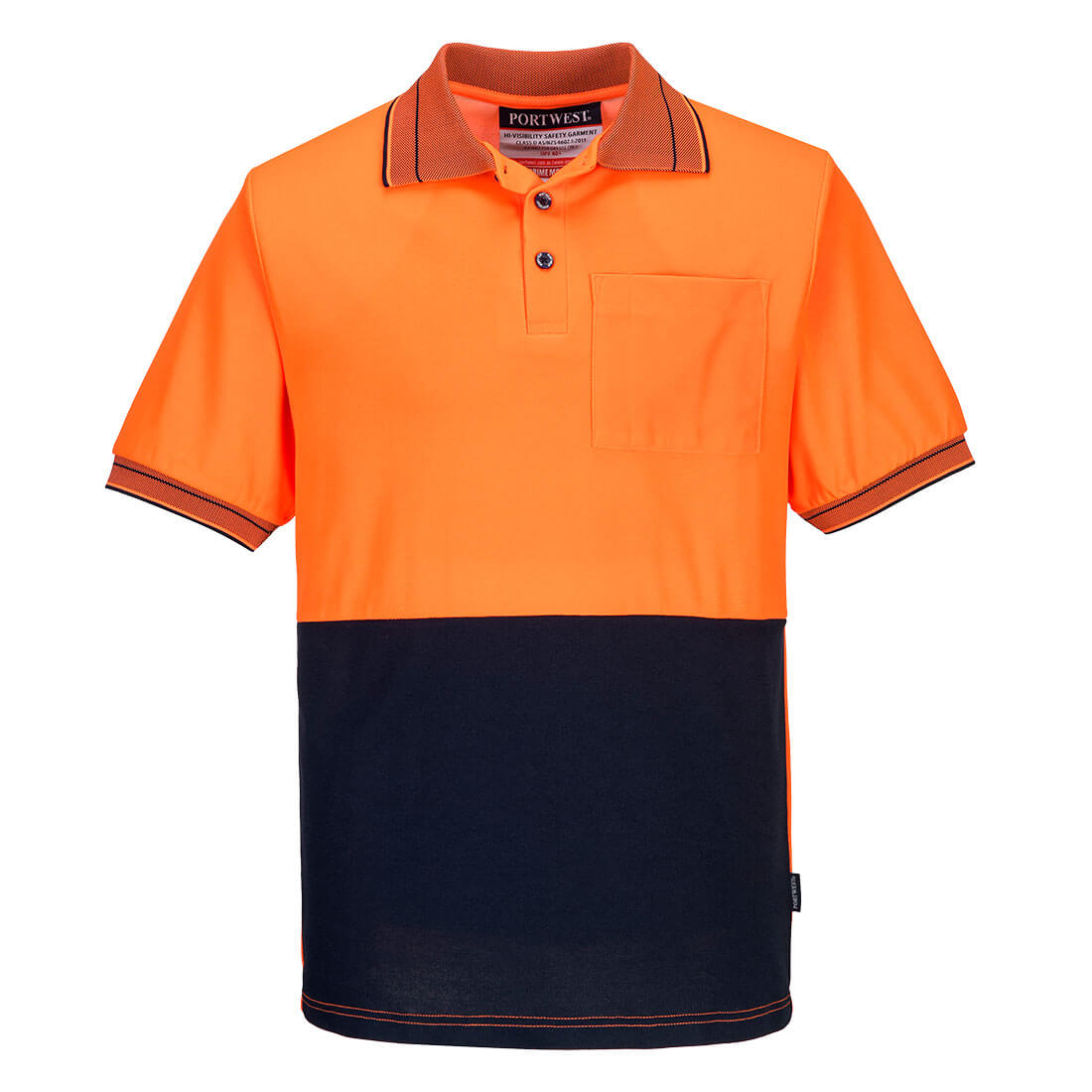 Portwest Hi-Vis Cotton Comfort Contrast Class D Polo Shirt S/S in Orange/Navy