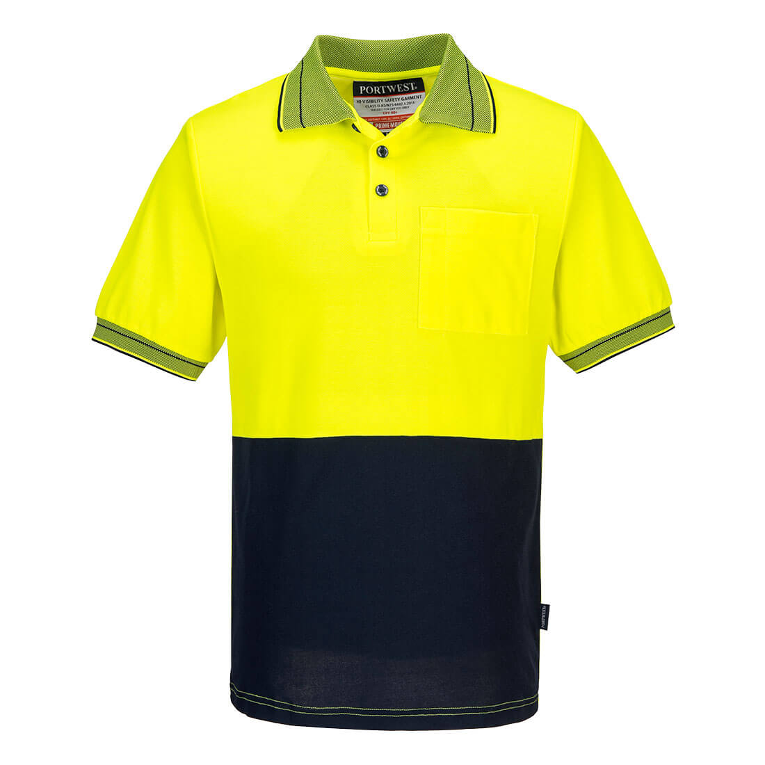 Portwest Hi-Vis Cotton Comfort Contrast Class D Polo Shirt S/S in Yellow/Navy