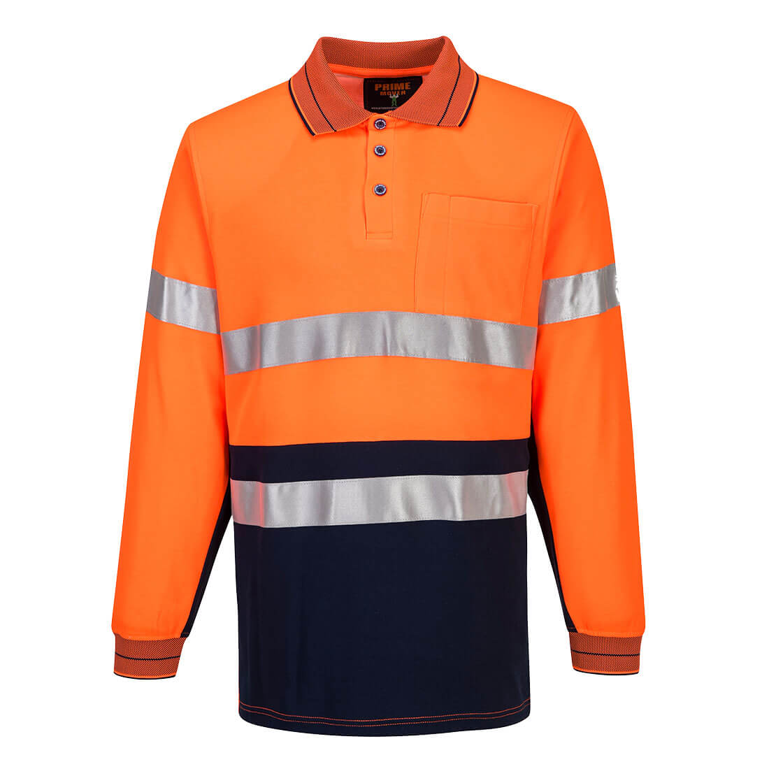 Portwest Cotton Comfort Polo Shirt with Tape L/S in Orange/Navy