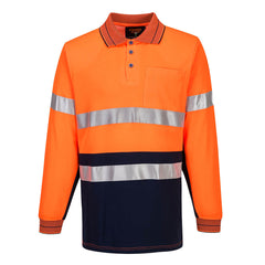 Portwest Cotton Comfort Polo Shirt with Tape L/S in Orange/Navy