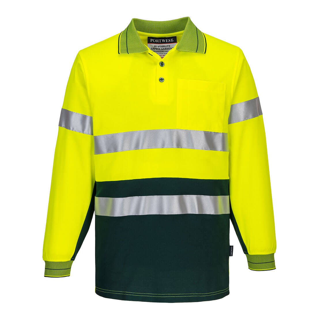 Portwest Cotton Comfort Polo Shirt with Tape L/S in Yellow/Green