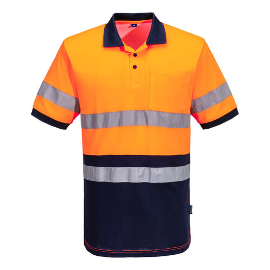 Portwest Hi-Vis Class D/N Contrast Polo shirt S/S in Orange/Navy