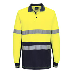 Portwest Hi-Vis Class D/N Cotton Comfort  Contrast Polo Shirt L/S in Yellow/Navy