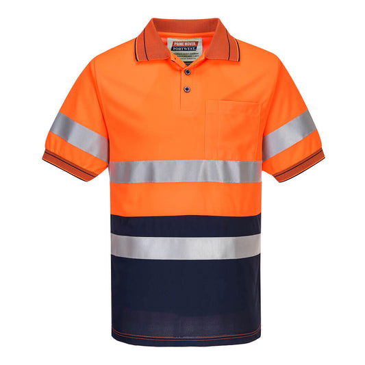 Portwest Hi-Vis Contrast Polo Shirt S/S in Orange/Navy