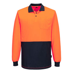 Portwest Hi-Vis Contrast Class D Polo Shirt L/S in Orange/Navy