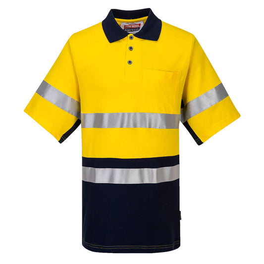 Portwest Short Sleeve Cotton Pique Polo with Tape in Yellow/Navy