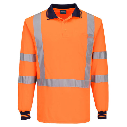 Portwest Hi-Vis X Back Polo Shirt L/S in Orange
