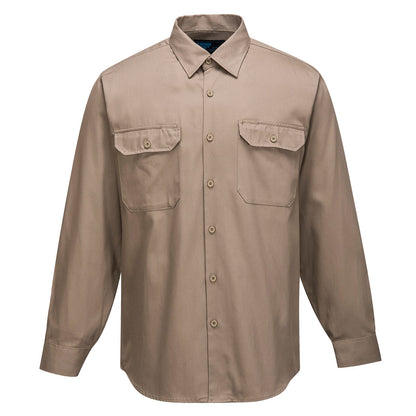 Portwest Adelaide Shirt, Long Sleeve, Regular Weight in Khaki