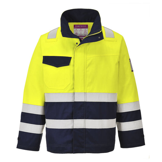 Portwest Modaflame Work Hi-Vis FR Jacket in Yellow/Navy