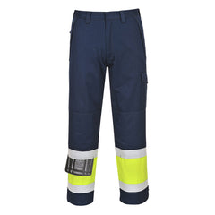 Portwest Modaflame Work Hi-Vis FR Pants in Yellow/Navy
