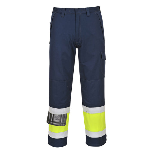 Portwest Modaflame Work Hi-Vis FR Pants in Yellow/Navy