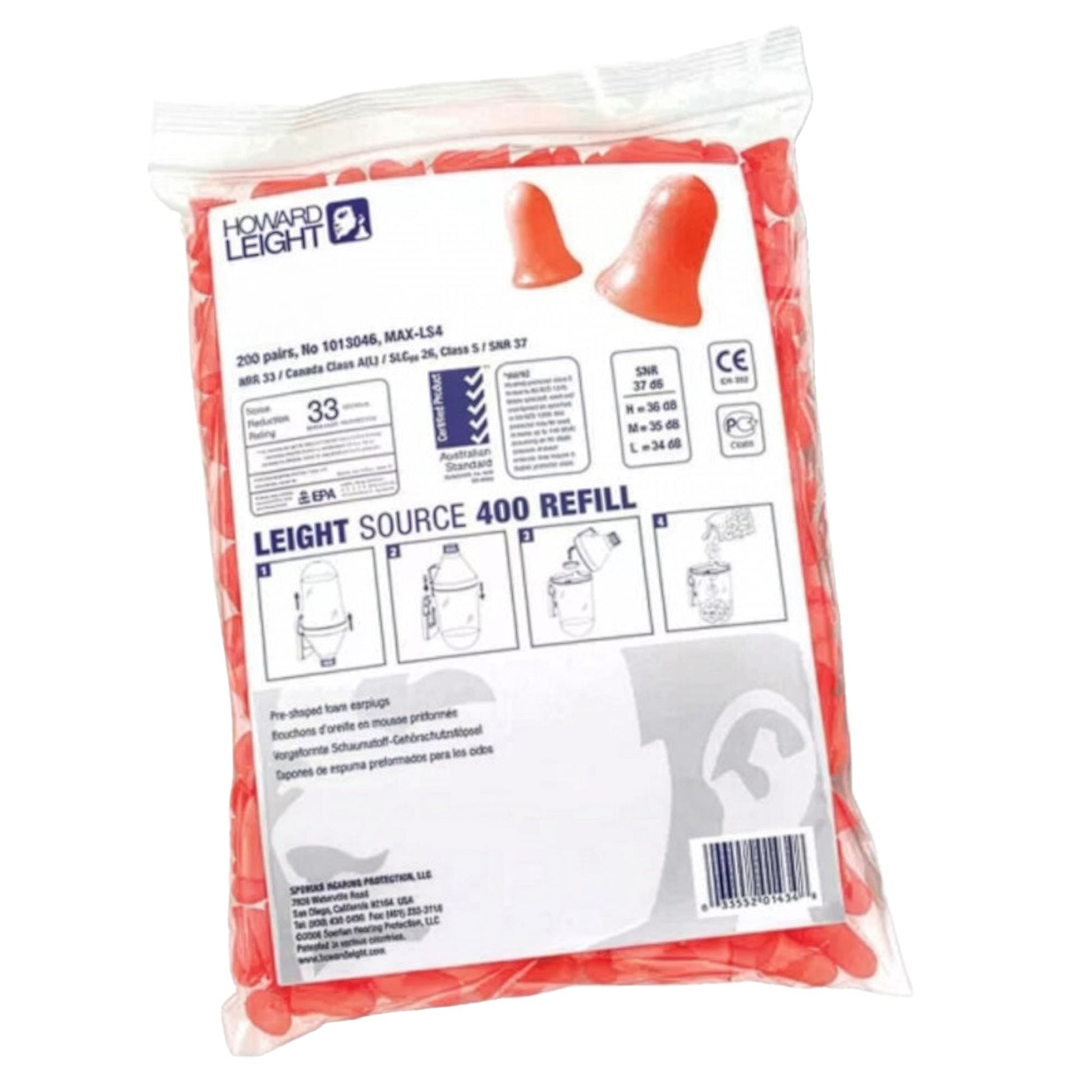 Howard Leight Maximum Uncorded Earplugs Refill Bag (200 Pairs)