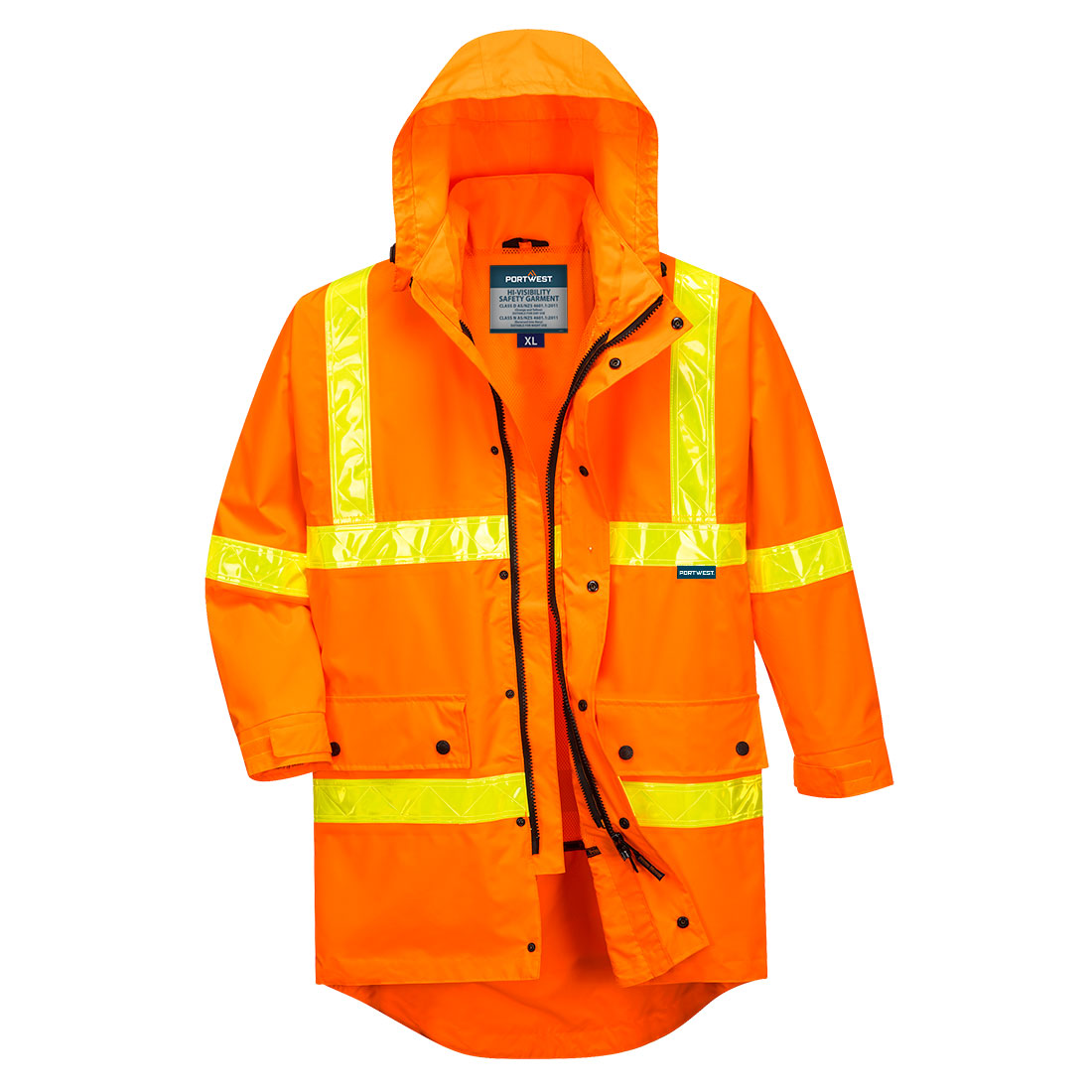 Portwest Squizzy Hi-Vis Roads Rain Traffic Jacket in Orange