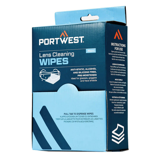 Portwest Lens Cleaning Wipes (100 towelettes) in White