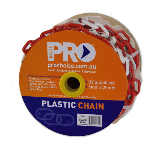Pro Choice Safety Gear Plastic Safety Chain Red/White 8mm X 25M