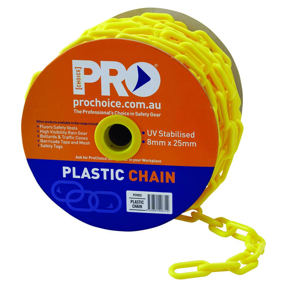 Pro Choice Safety Gear Plastic Safety Chain Yellow 8mm X 25M