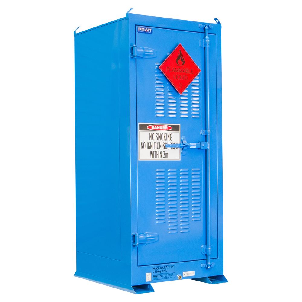 Pratt Safety Dangerous Goods Outdoor Storage Cabinet:250L - 1 Door - 3 Shelves