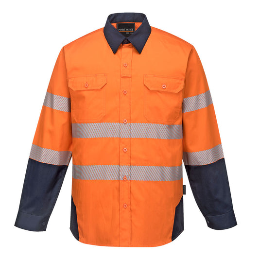 Portwest PW3 HI-VIS SHIRT L/S in Orange/Navy