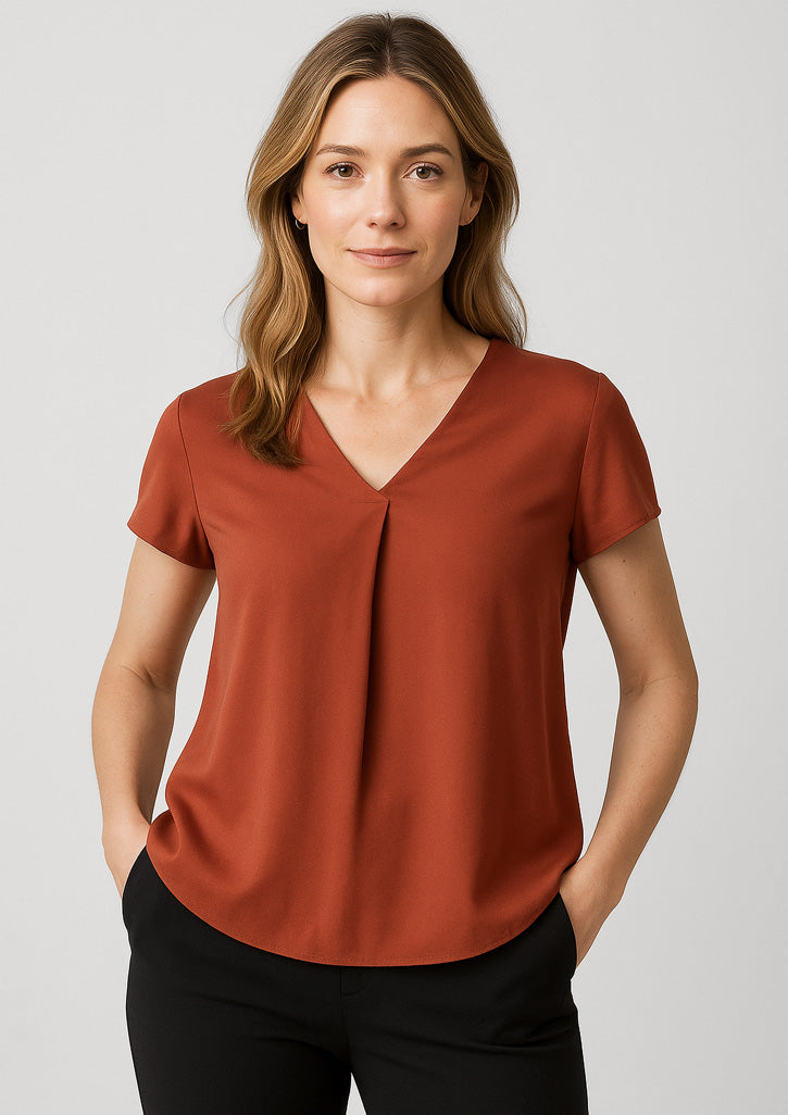 BizCorporate RB967LS Womens Kayla V-Neck Pleat Blouse