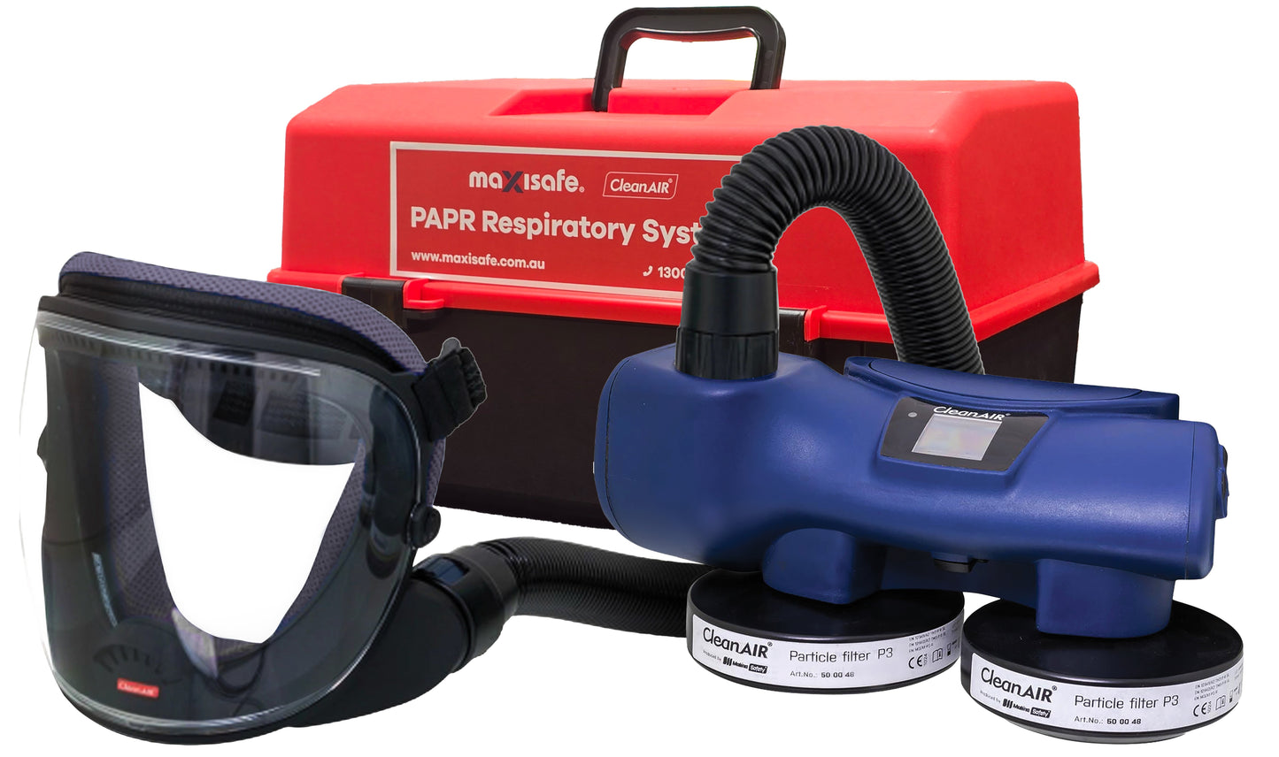 CleanAIR RFU837-CE UniMask with Chemical 2F PAPR and P3 Filters in portable storage container
