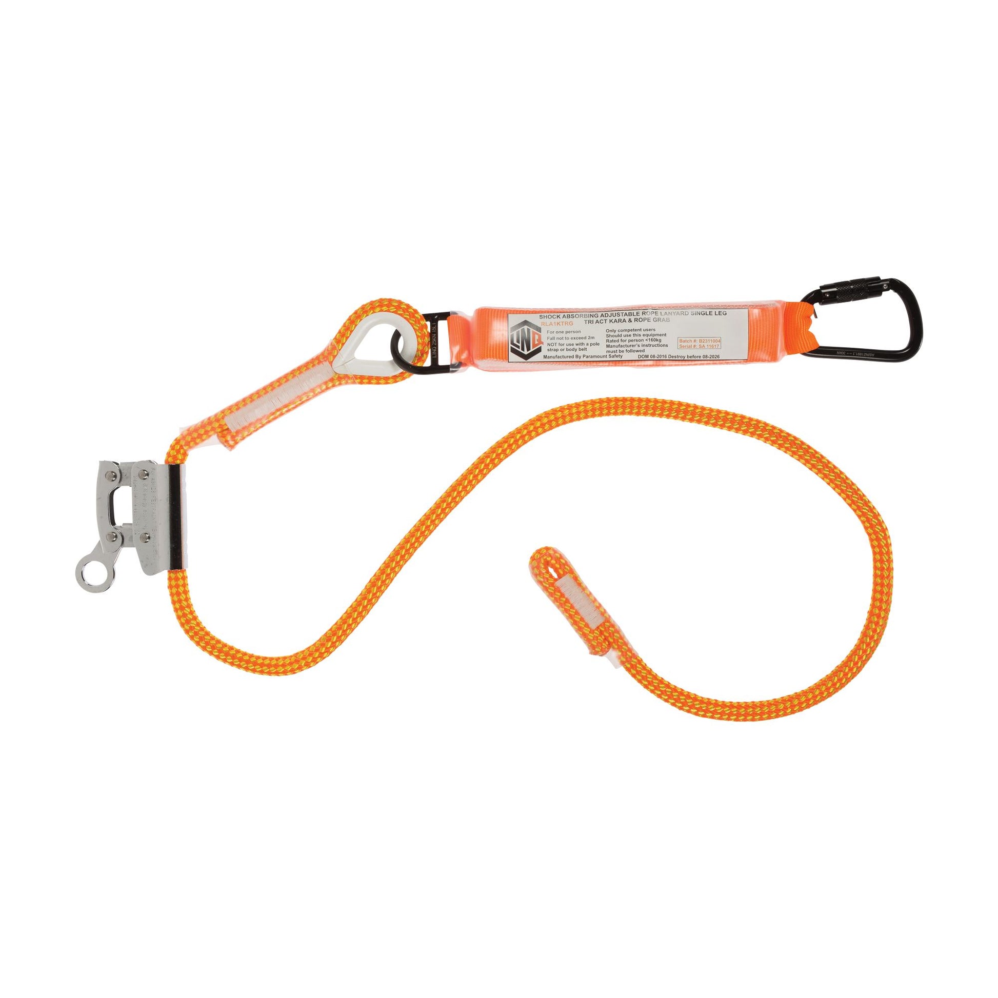 LINQ Height Safety Single Leg 2M Shock Absorb Adjustable Rope Lanyard With Hardware KT & RG