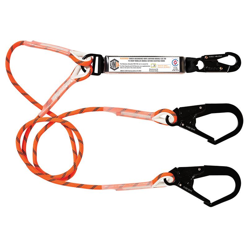 LINQ Height Safety Double Leg Kernmantle 2M Shock Absorb Rope Lanyard With Hardware SN & SD X2