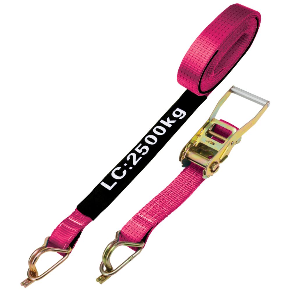 LINQ Height Safety Pink Ratchet Tie Down 50mmx9M 2.5T Captive J-Hook