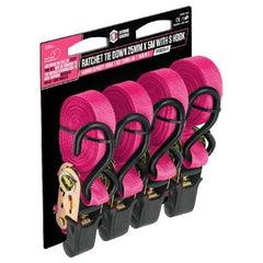 LINQ Height Safety Pink Ratchet Tie down 25Mm X 5M With S Hook - 4 Pack