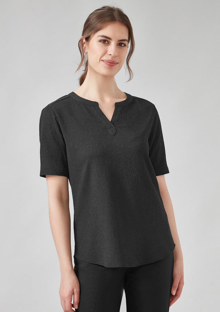 BizCorporate RU568LS Womens Ruche Short Sleeve Blouse