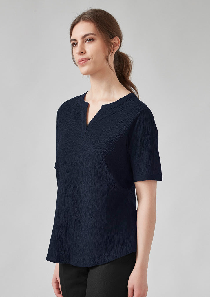 BizCorporate RU568LS Womens Ruche Short Sleeve Blouse
